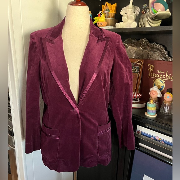 Maroon/ Burgundy unlabeled stretch velvet medium blazer - Picture 1 of 5